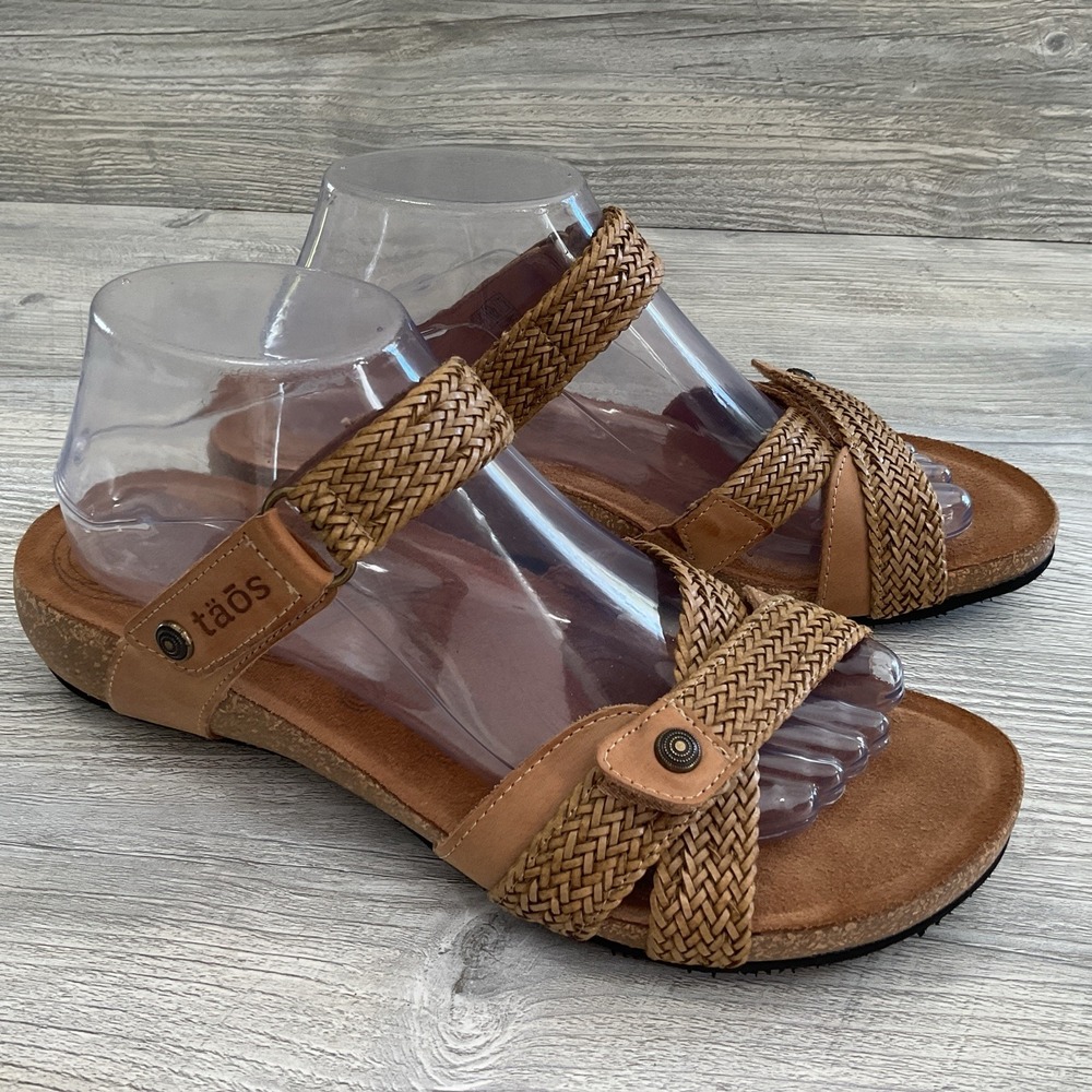 Taos Trulie Braided Woven Leather Cork Wedge Slide Sandals Women's EU 41/10-10.5